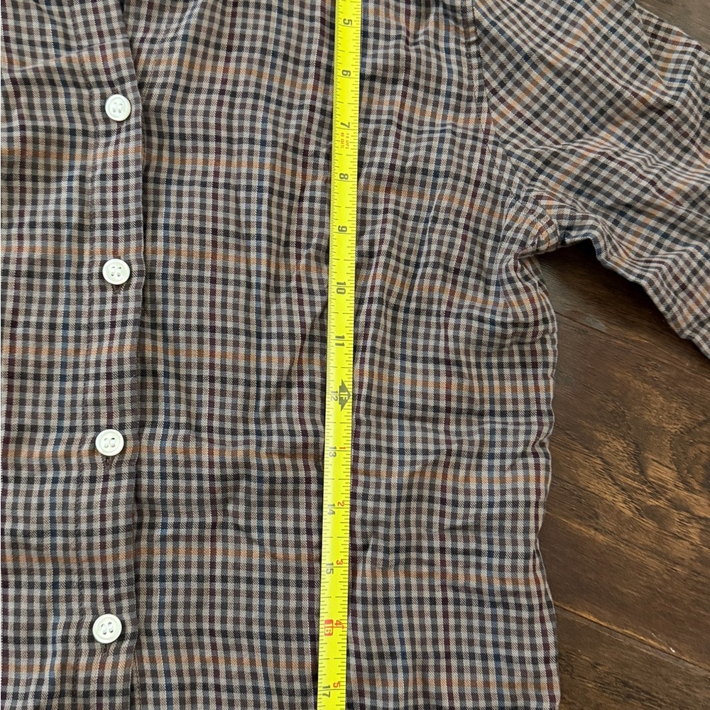 GAP Women’s XS Fitted Cropped Plaid Cotton Button-Up Shirt Brown Blue Beige - Picture 6 of 8